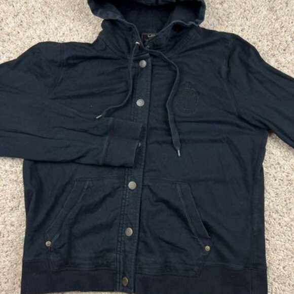 Lauren Ralph Lauren Womens Hooded Button Up Jacket Black Size LARGE Cotton - Picture 4 of 7